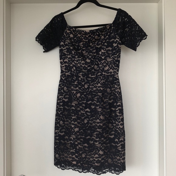 ASOS Navy blue lace off shoulder dress - Picture 1 of 5
